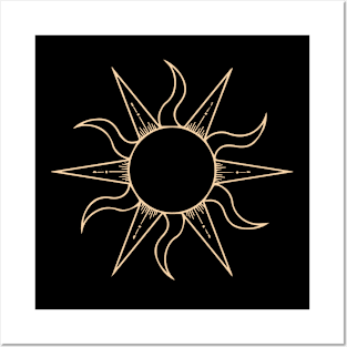 bohemian astrological design with sun, stars and sunburst. Boho linear icons or symbols in trendy minimalist style. Posters and Art